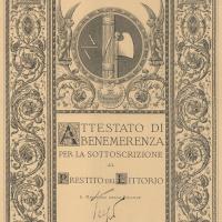Attestato di benemerenza per l 'iscrizione al Prestito del Littorio
